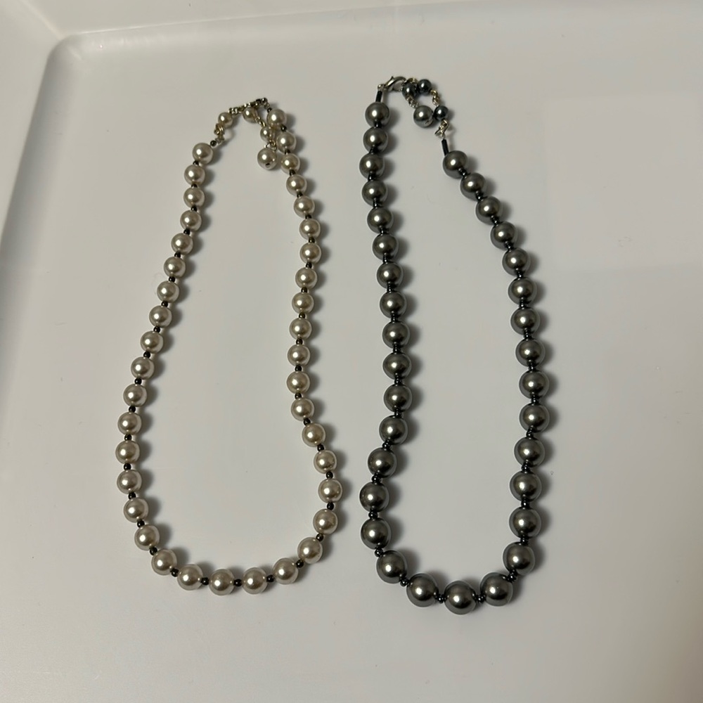 NWOT Lot of 2 Faux Pearl Beaded White & Grey Necklaces